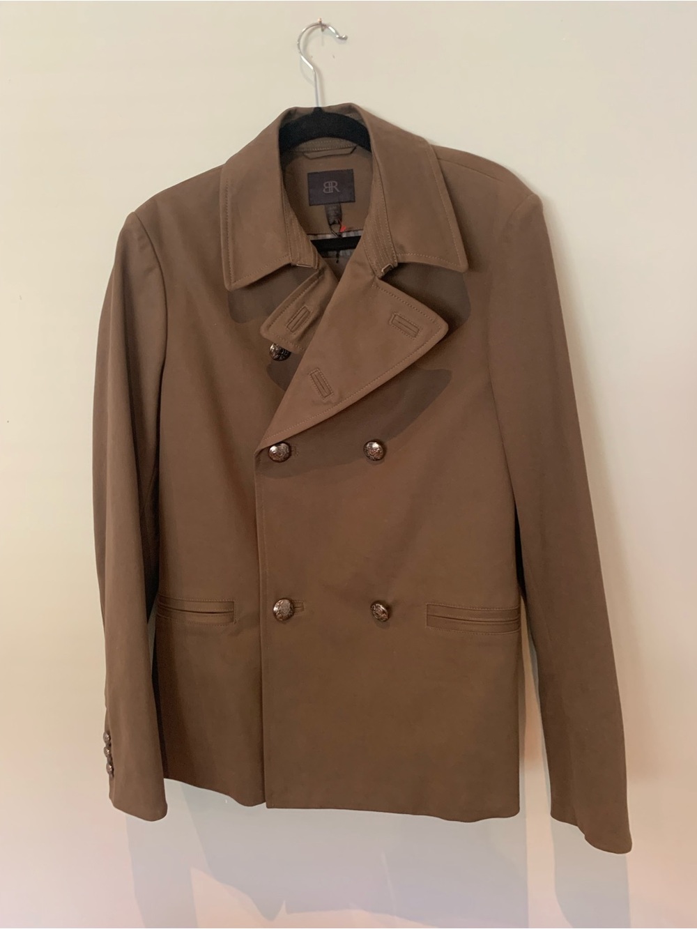 Banana Republic Men's Double-Breasted Olive Pea Coat